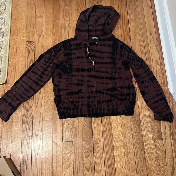 Monrow Size Medium Maroon tie-dye Long Sleeve Zip Up Hoodie Knit Jacket - Picture 2 of 4